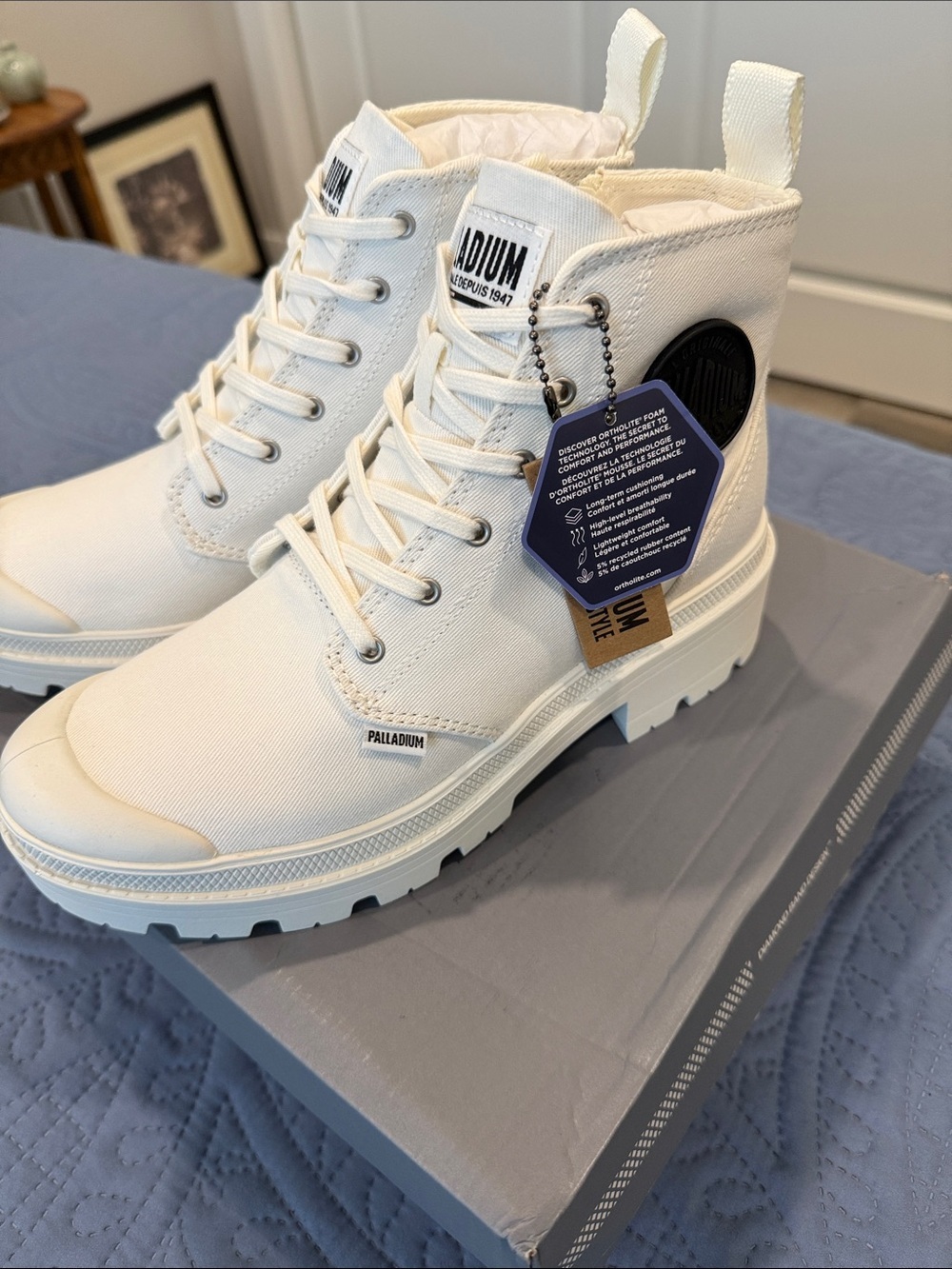 NIB Palladium White Canvas Combat Boots sneakers sz 7.5